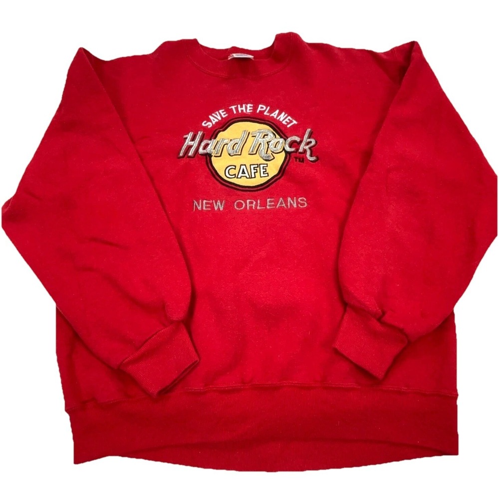 Vintage Hard Rock Cafe Sweatshirt Men Large Red Crew Neck USA 80s 90s 50/50 *